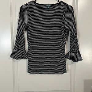 Black and White Striped Lauren Ralph Lauren Women's Top